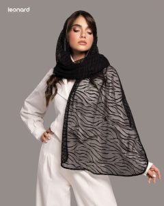 شال حریر کریشه مخمل دار مشکیch162